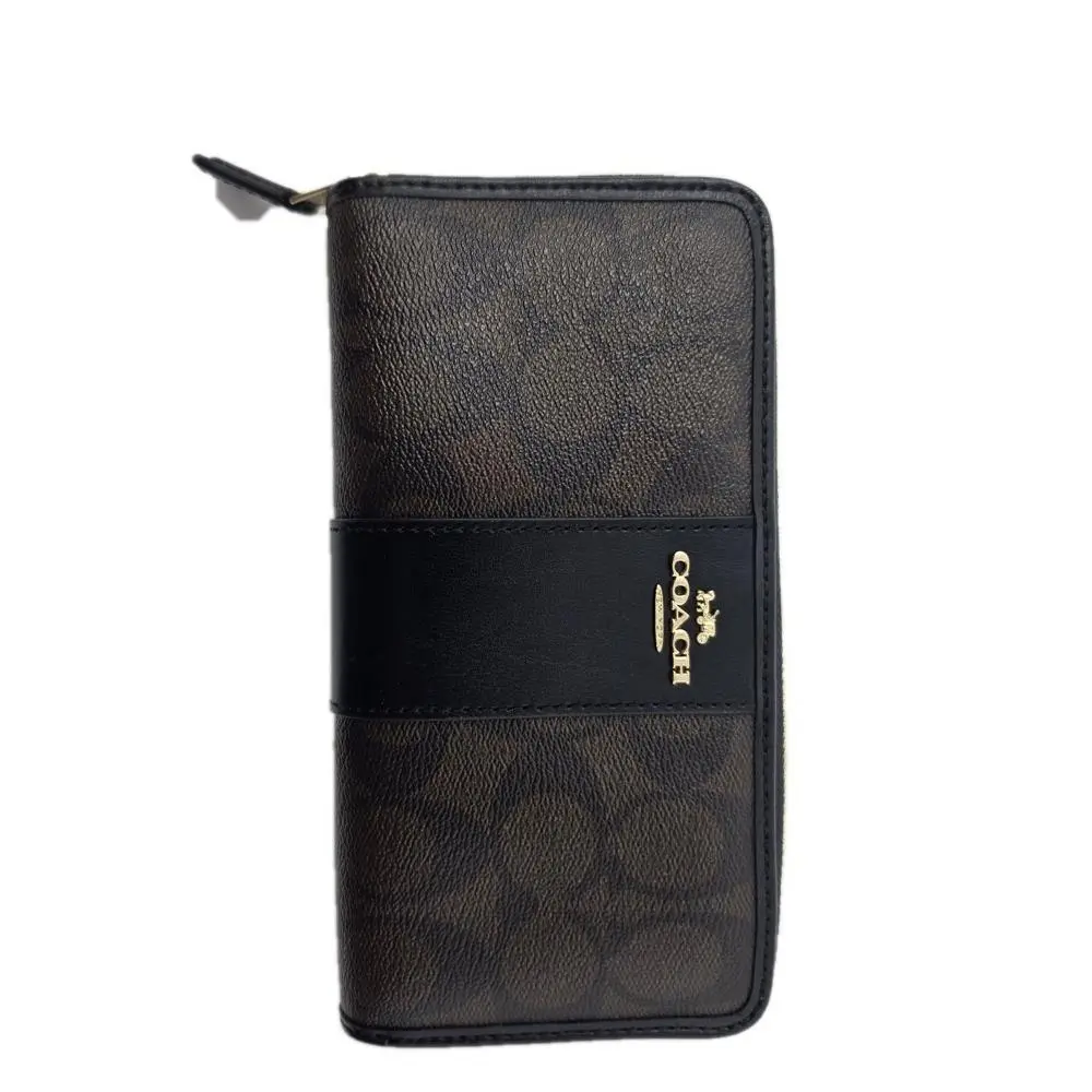 Coach F54630 Signature Pvc Leather Accordion Zip Wallet Brown Black