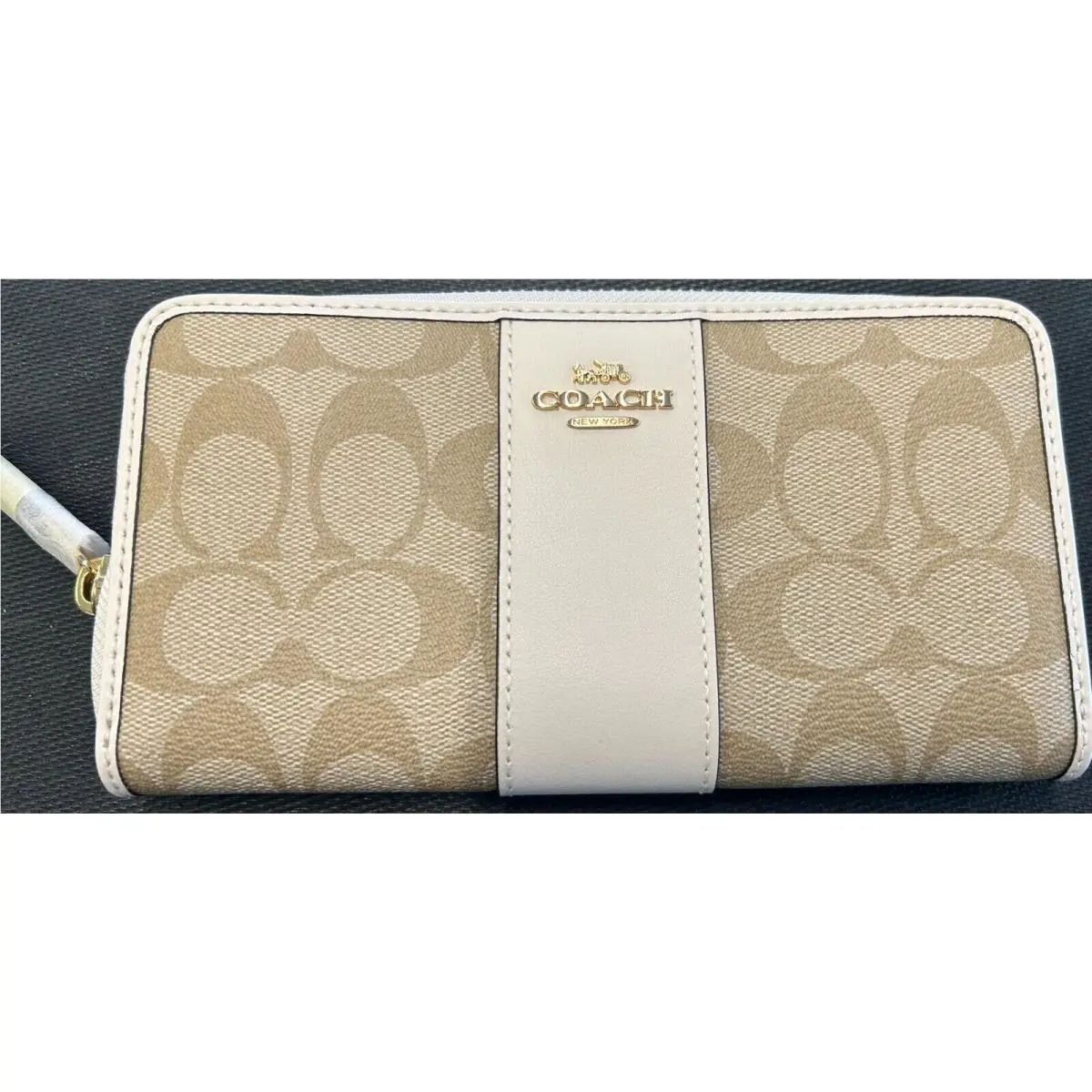 Coach F54630 Accordion Zip Pvc Leather Light Khaki/chalk Wallet