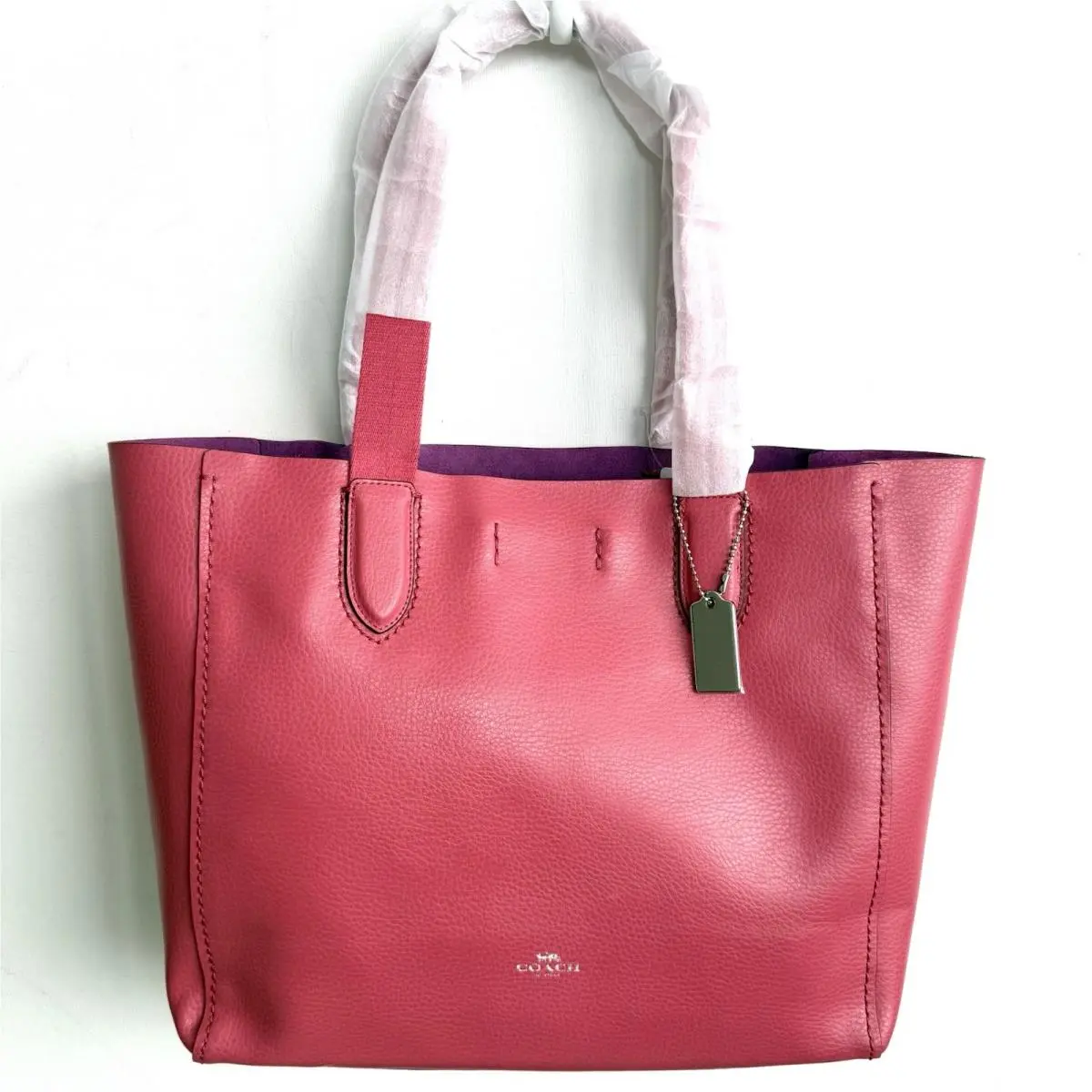 Coach Derby Leather Tote Bag Strawberry Bright Red 58660 Chic Lightweight