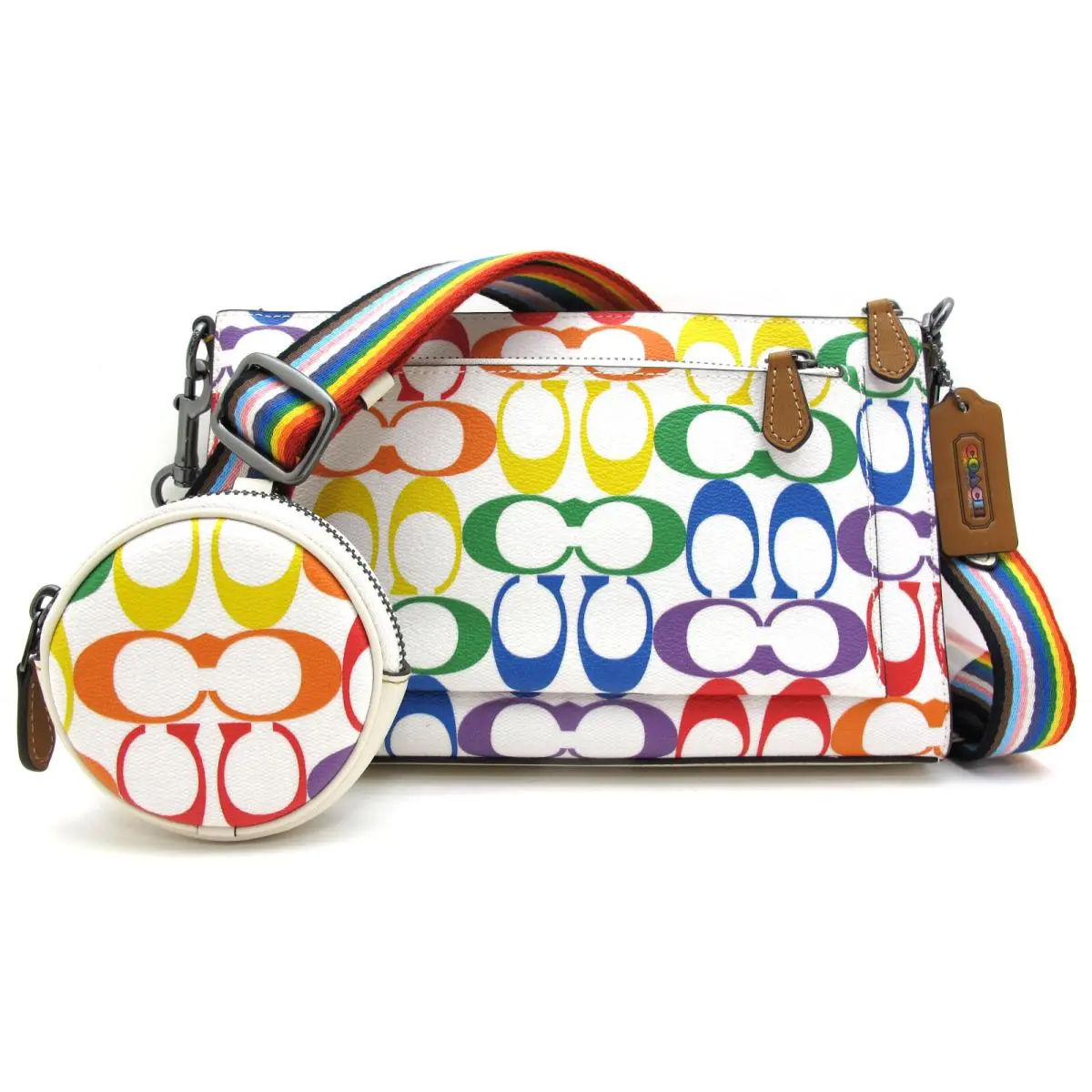Holden Clutch Crossbody W/attached Pouch Signature Rainbow Chalk Multi by Coach