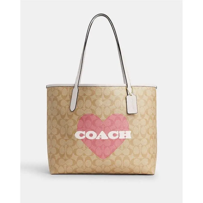 Coach City Tote In Signature Canvas with Heart Print CP052