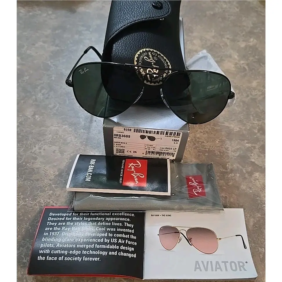 Ray Ban RB3689 914831 Aviator Metal II Green Unisex Sunglasses