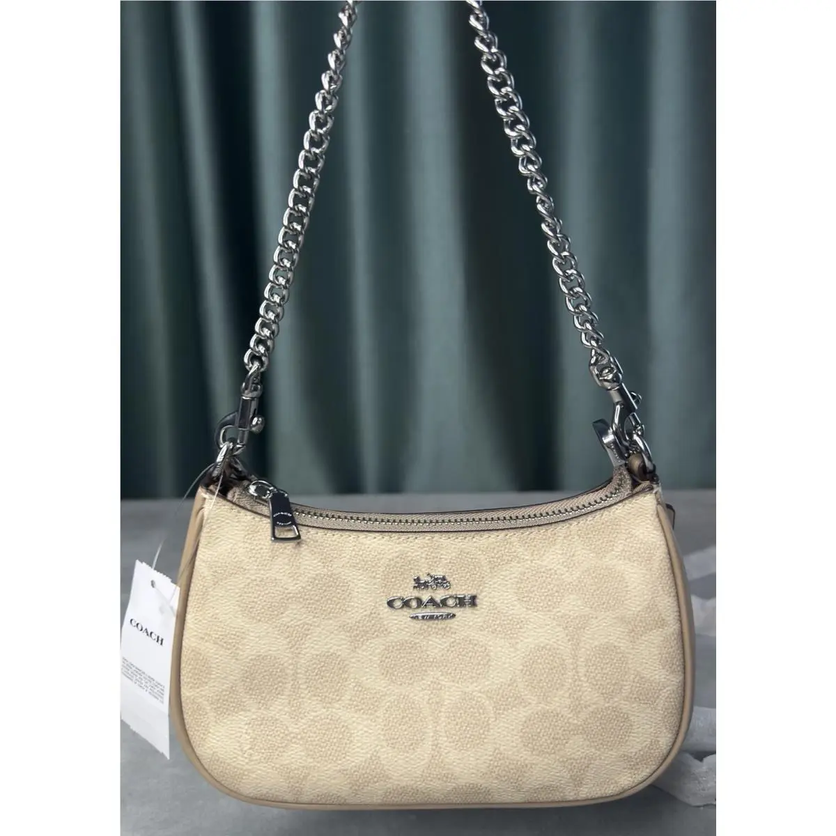 Coach Teri Mini Crossbody Bag in Signature CW323 Sv/sand/taupe