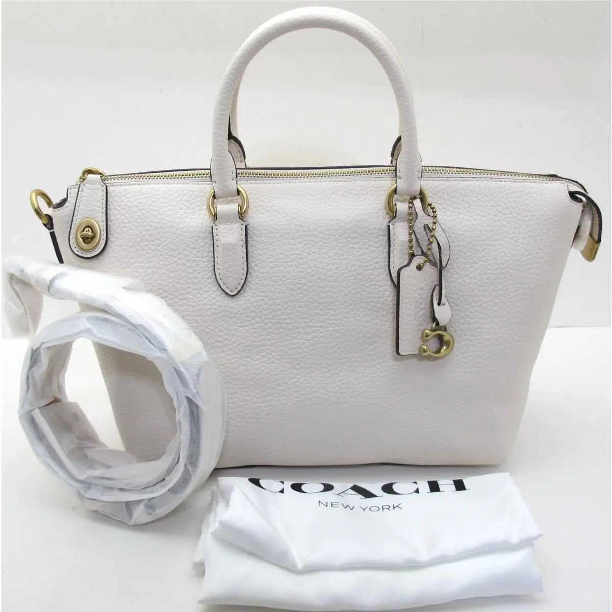 Coach Cara Pebbled Leather Satchel Shoulder Chalk/off White/gold