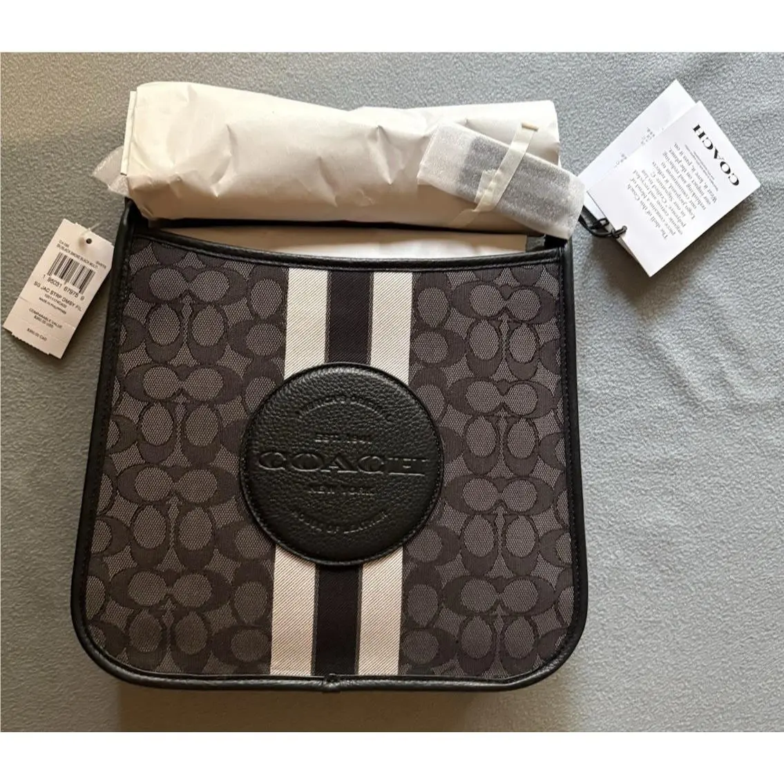 Dempsey File Crossbody Black Smoke CA195 Jacquard Stripe by Coach