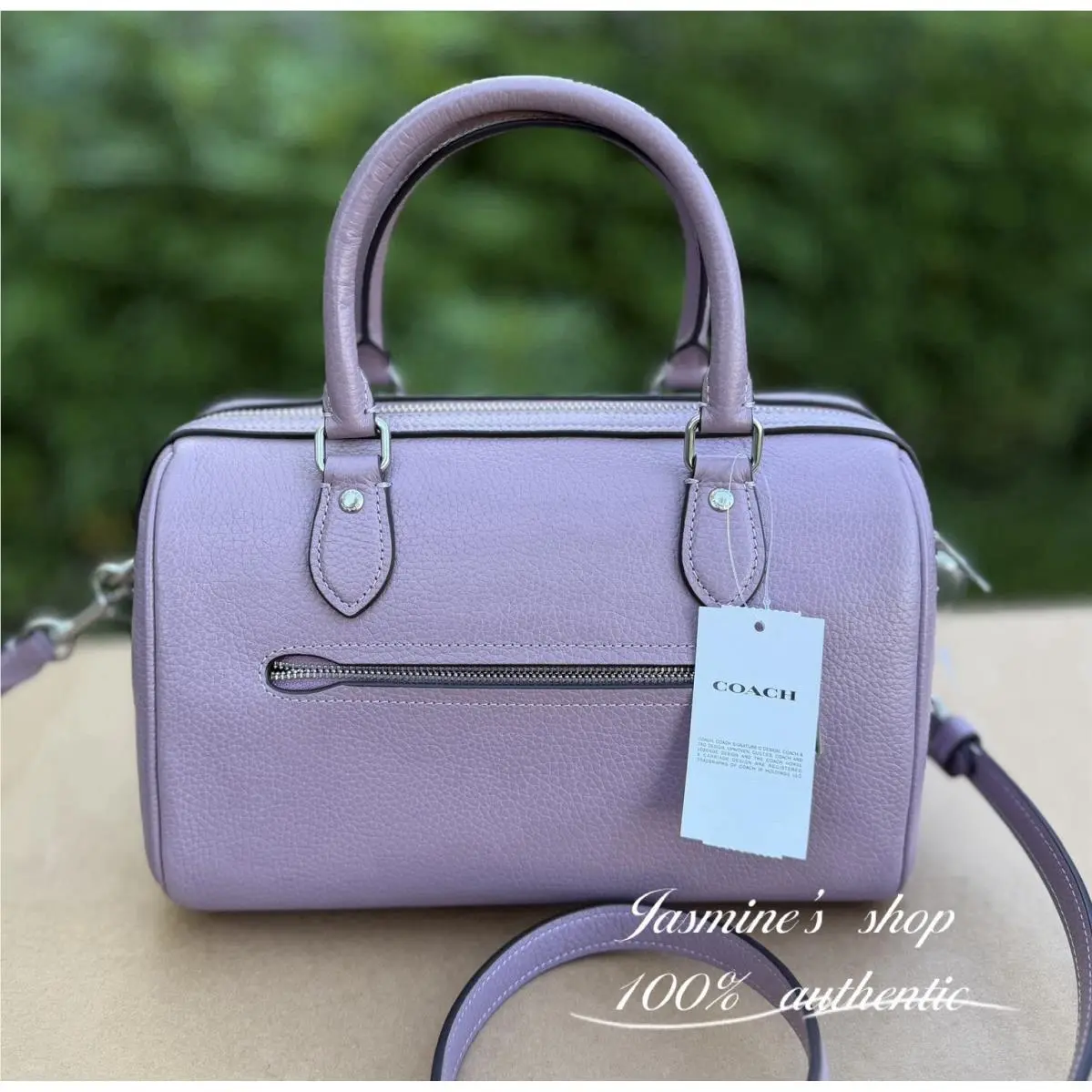 Coach Rowan Satchel CV962 Medium Size Pebbled Leather Silver/jasmine