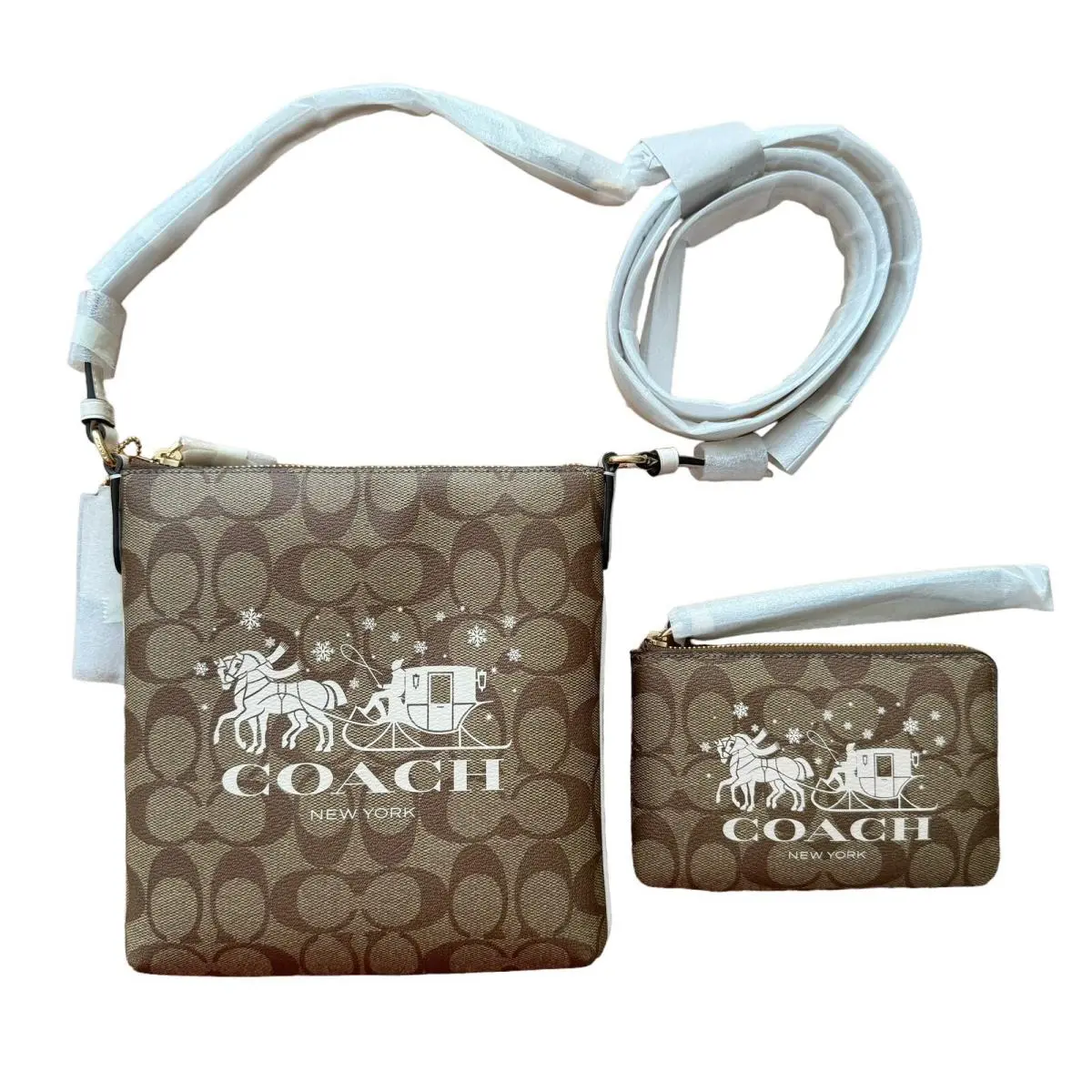 Coach Mini Rowan File Bag Matching Corner Zip Wristlet In Signature Canvas