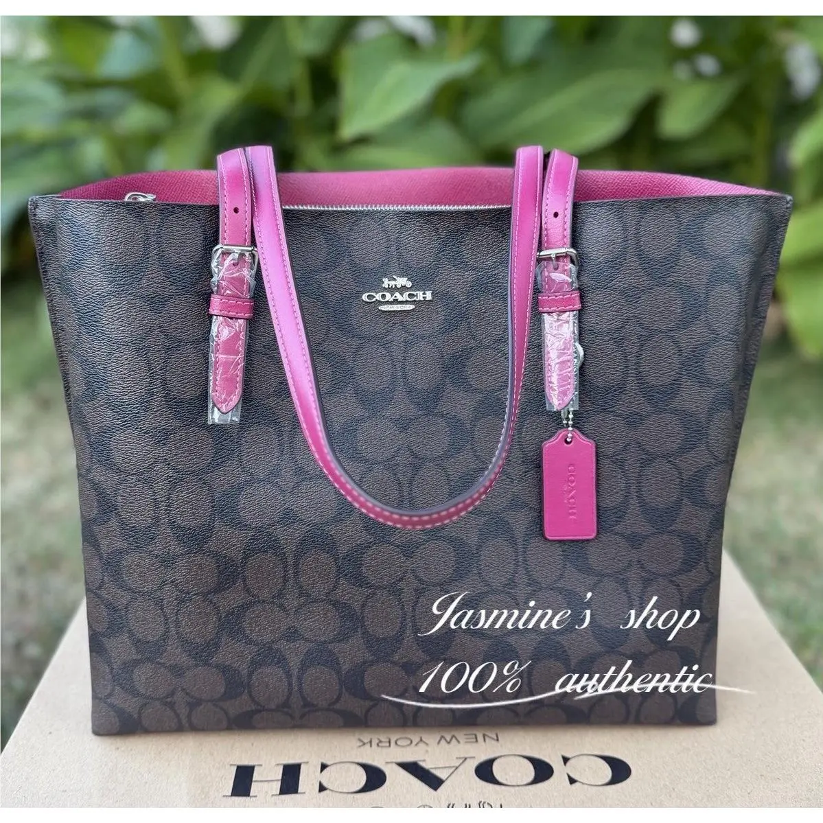 Coach Mollie Tote In Signature Canvas Shoulder Bag Gold/brown/pink 1665
