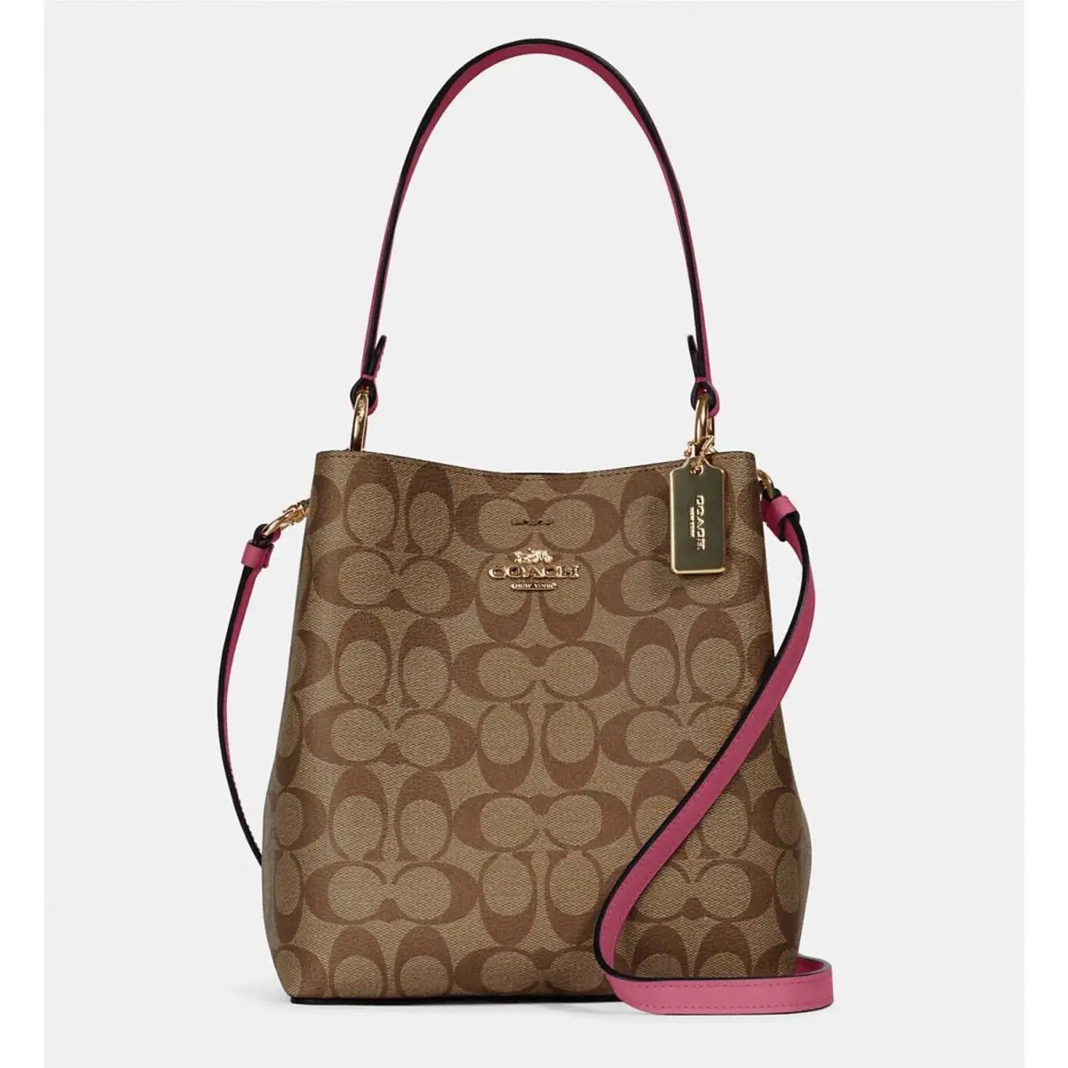 Small Town Bucket Bag In Signature Canvas Gold/khaki/bright Violet by Coach