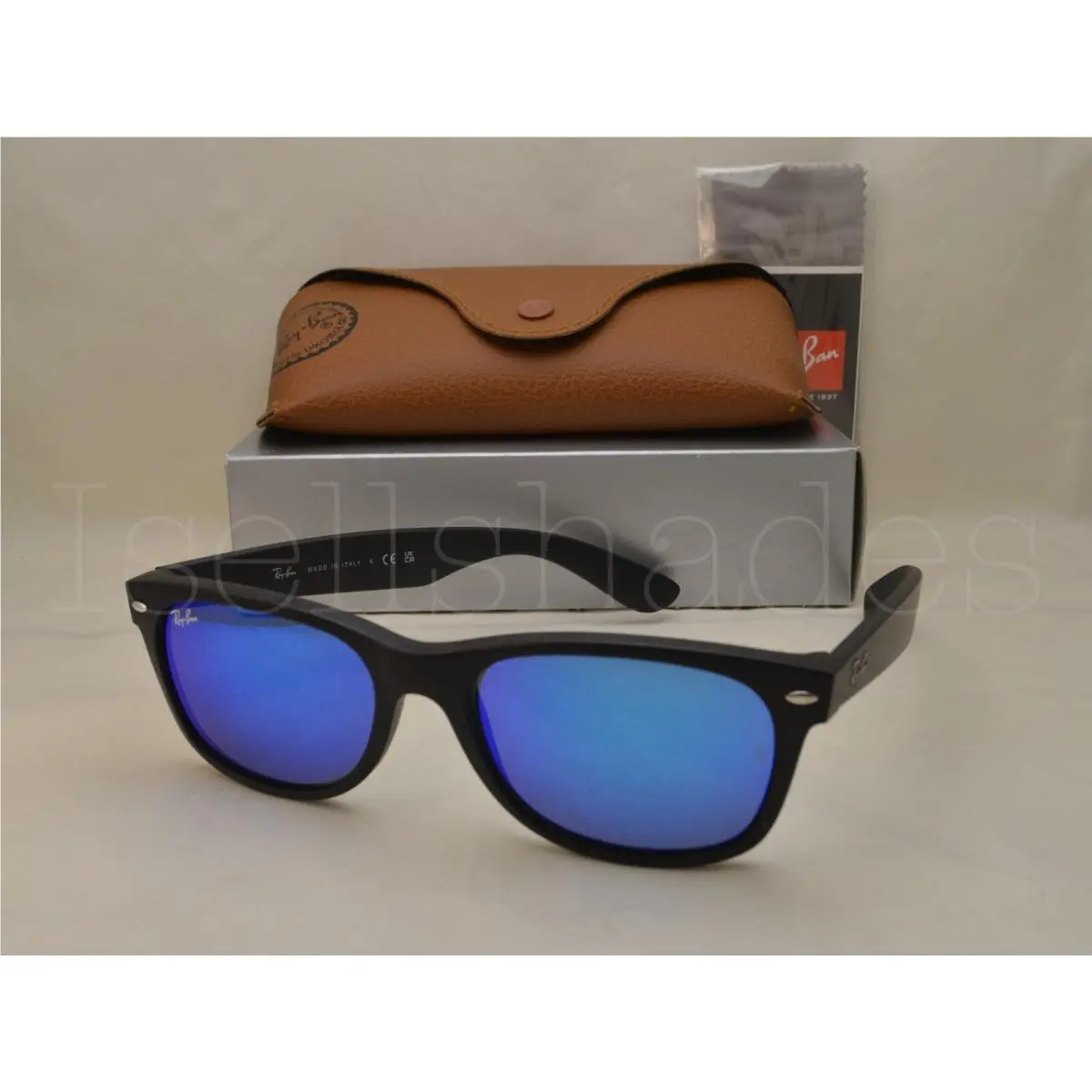 Ray Ban Wayfarer RB2132-622/17 55 Rubber Black with Gray Mirror Blue Lens
