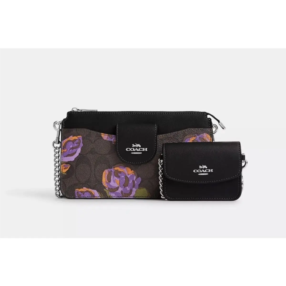 Coach Poppy Crossbody In Signature Canvas with Rose Print Silver/brown/iris Multi