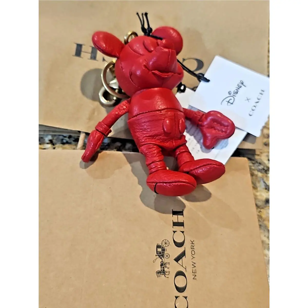 Disney X Coach Mickey Mouse Red Leather Keyring Key Fob Bag Charm W/gift Box