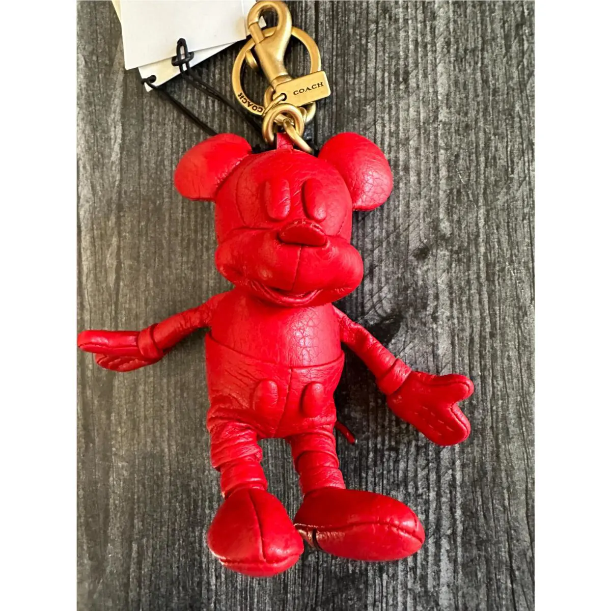 Disney X Coach Red Leather Mickey Mouse Collectible Bag Charm Key Chain Fob