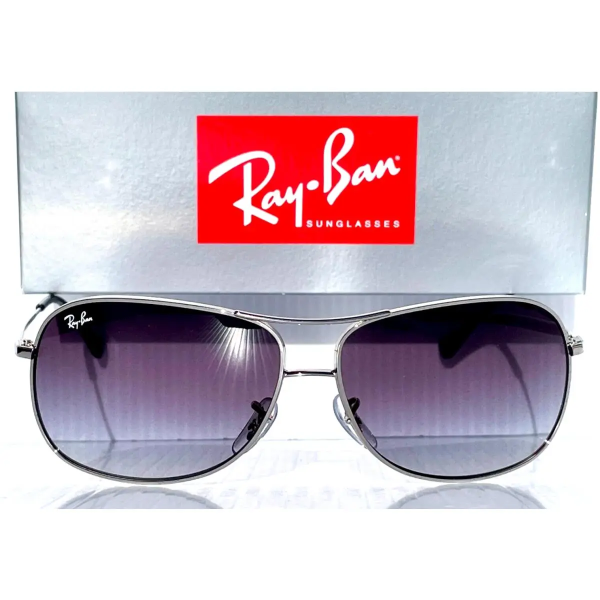 Ray Ban Shiny Silver Pilot Gradient Grey To Blue Lens Sunglass RB3267 003/8G - Frame: Silver, Lens: Gray