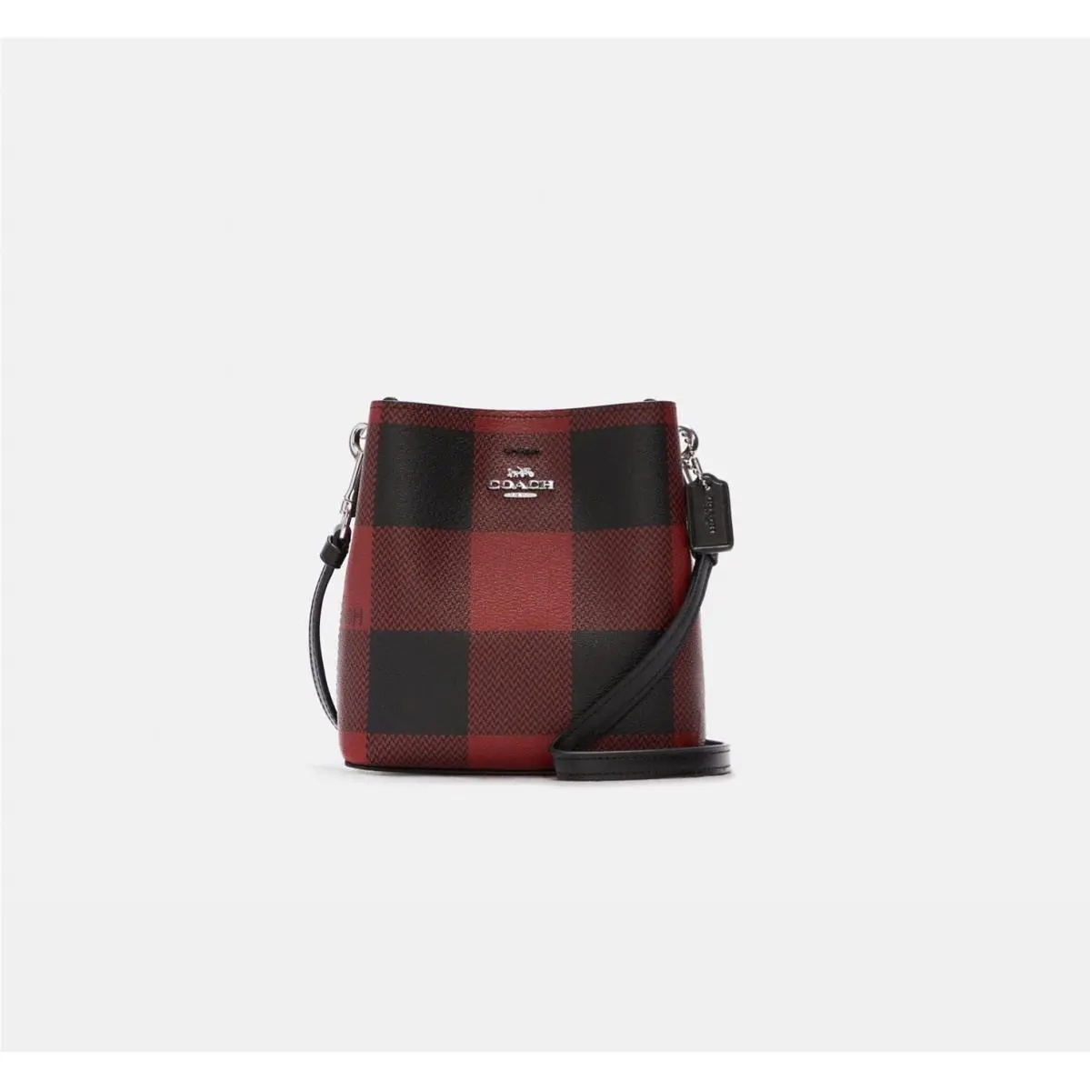 Mini Town Bucket Bag with Buffalo Plaid Print-black/red Multi by Coach