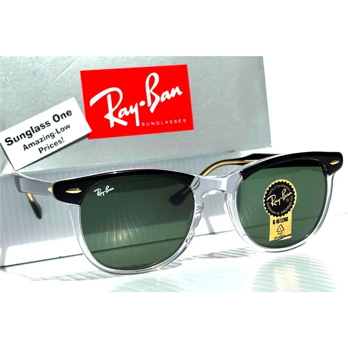 Ray Ban Black Clear Eagle Eye G-15 Green Lens Sunglasses RB2398 129431 56