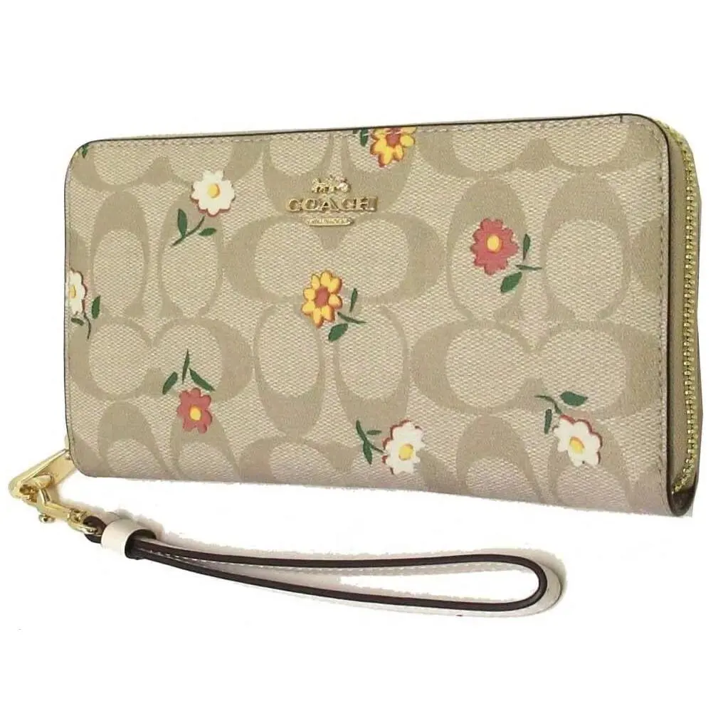 Coach Signature Canvas Nostalgic Ditsy Floral Zip Around Wallet Wristlet
