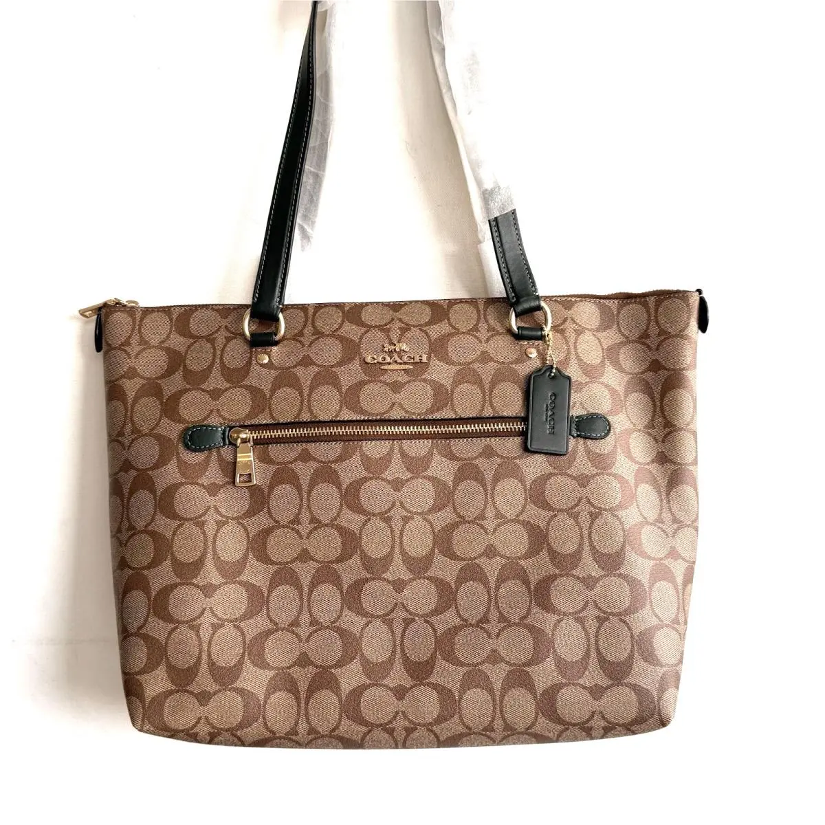 Coach Gallery Signature Top Zip Tote in Khaki Green 79609