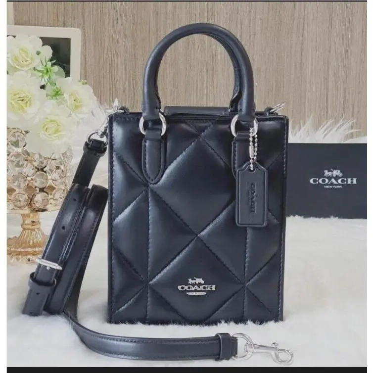 CJ580 North South Mini Tote with Puffy Diamond Quilting In Black by Coach