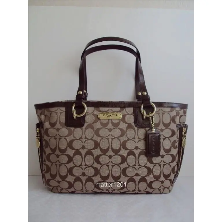 Coach F19249 Gallery Signature Zip Tote Khaki/mahogany