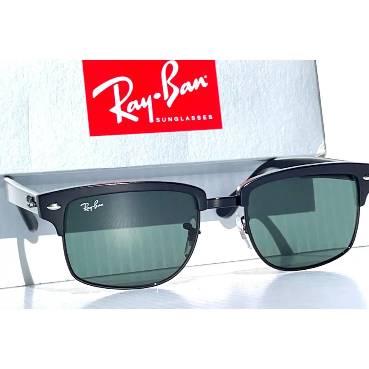 Ray Ban Clubmaster Gloss Black Frame Crystal Green Lens Sunglass RB4190 877 by Ray-Ban