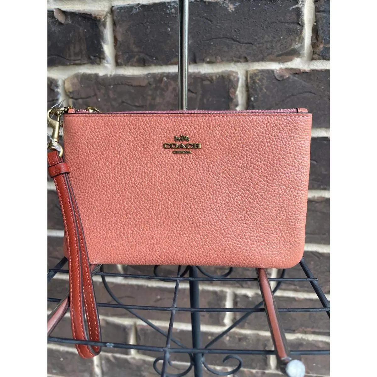 Coach C9138 Soft Pebbled Leather Small Wristlet Wallet Light Coral Multi