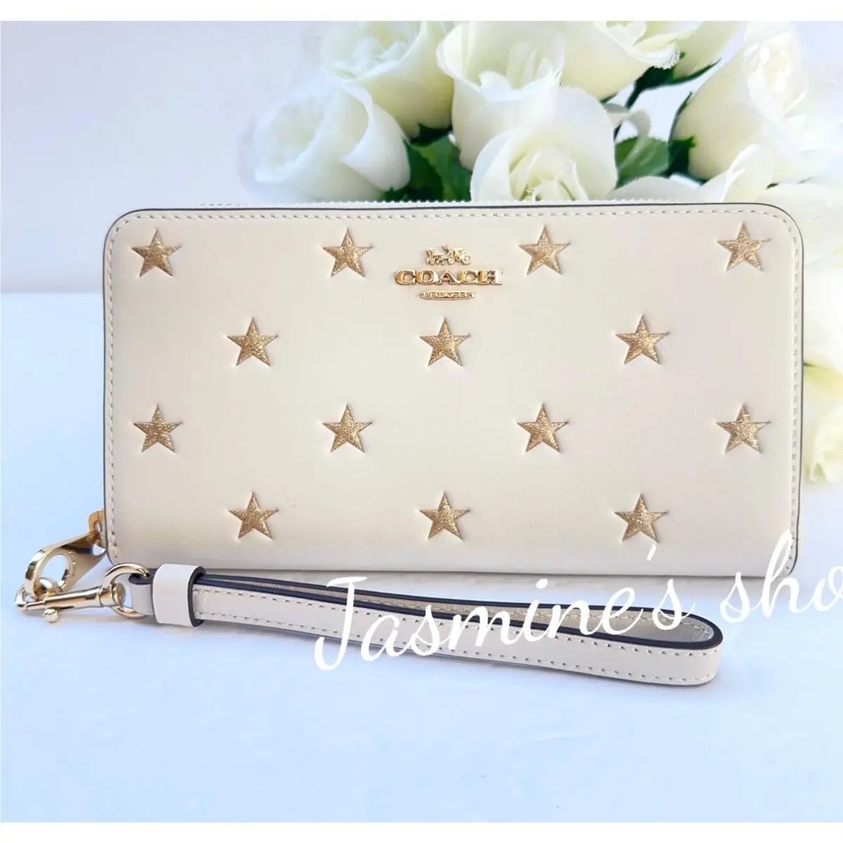Coach CW479 Long Zip Around Phone Wallet with Star Print Refine Calf Leather