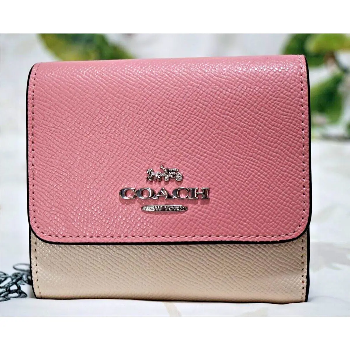 Coach Colorblock Small Trifold Wallet Leather ID Card Case Chalk Powder Pink