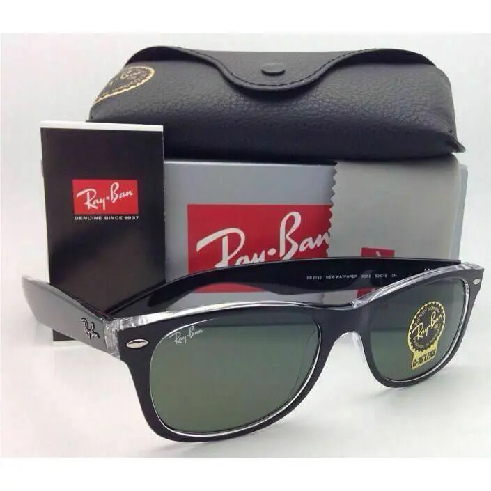 Ray-ban Sunglasses RB 2132 6052 55-18 Wayfarer Black on Clear w/ G-15 Lenses