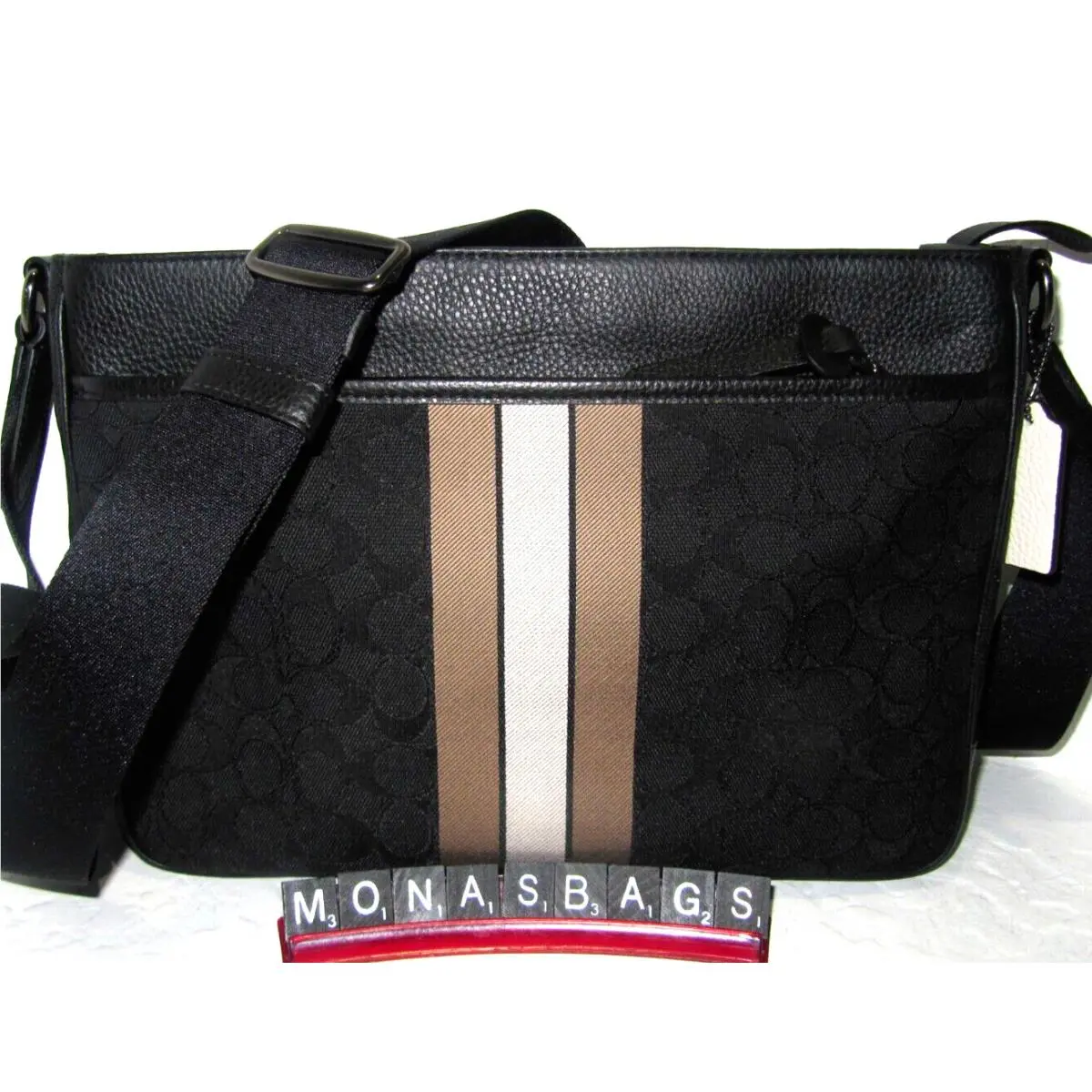 Coach C5291 Men`s Thompson Crossbody Black Signature Jacquard Leather