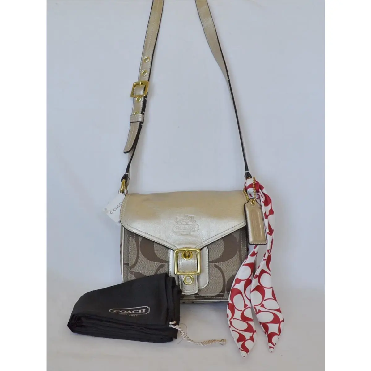 Coach Platinum Signature Flap Jenny+bonus Signature Scarf Hand BAG-13449