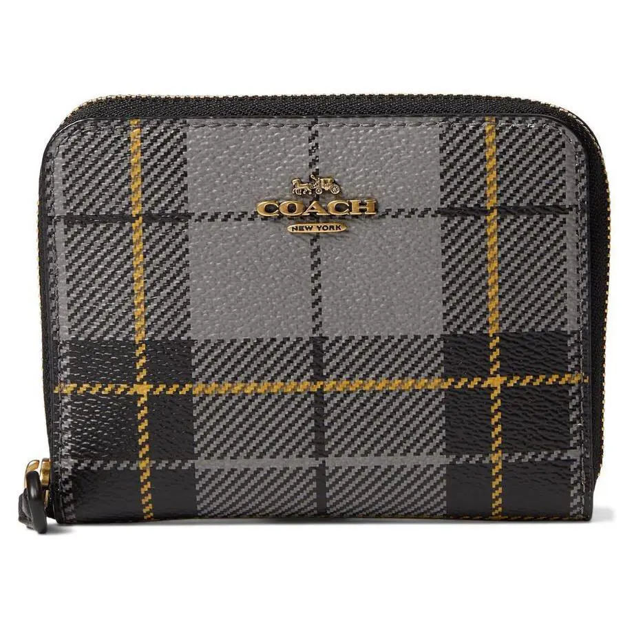 in Gift Box Coach Canvas Plaid Print Slim Accordion Zip Grey Multi Sm Wallet