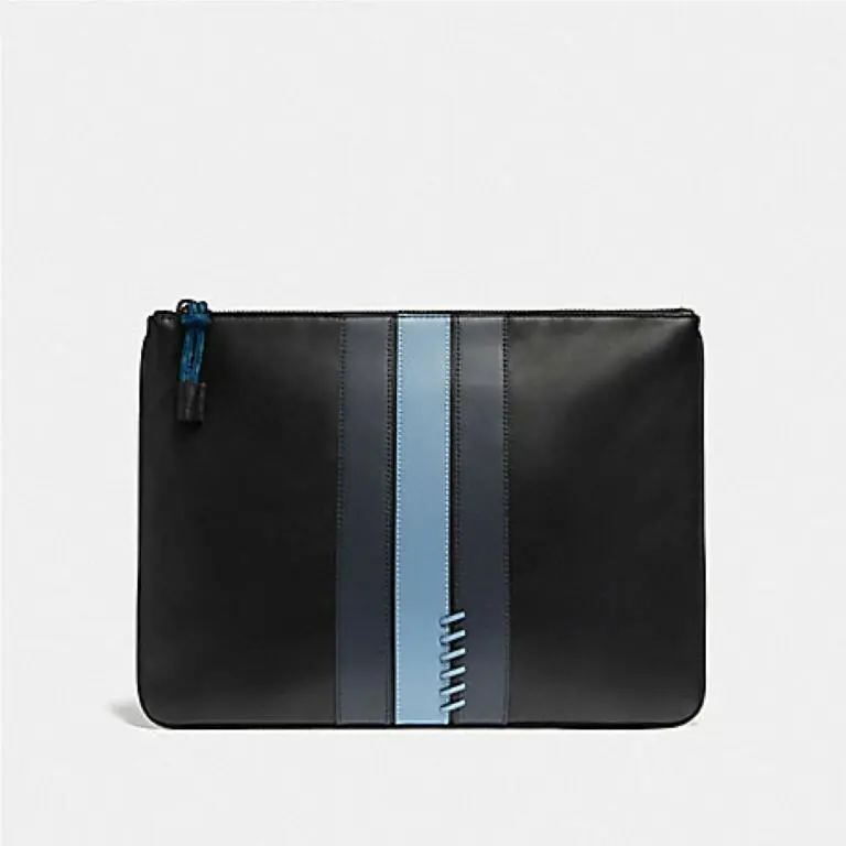 Coach F76973 Large Pouch with Baseball Stitch Midnight - Exterior: Black