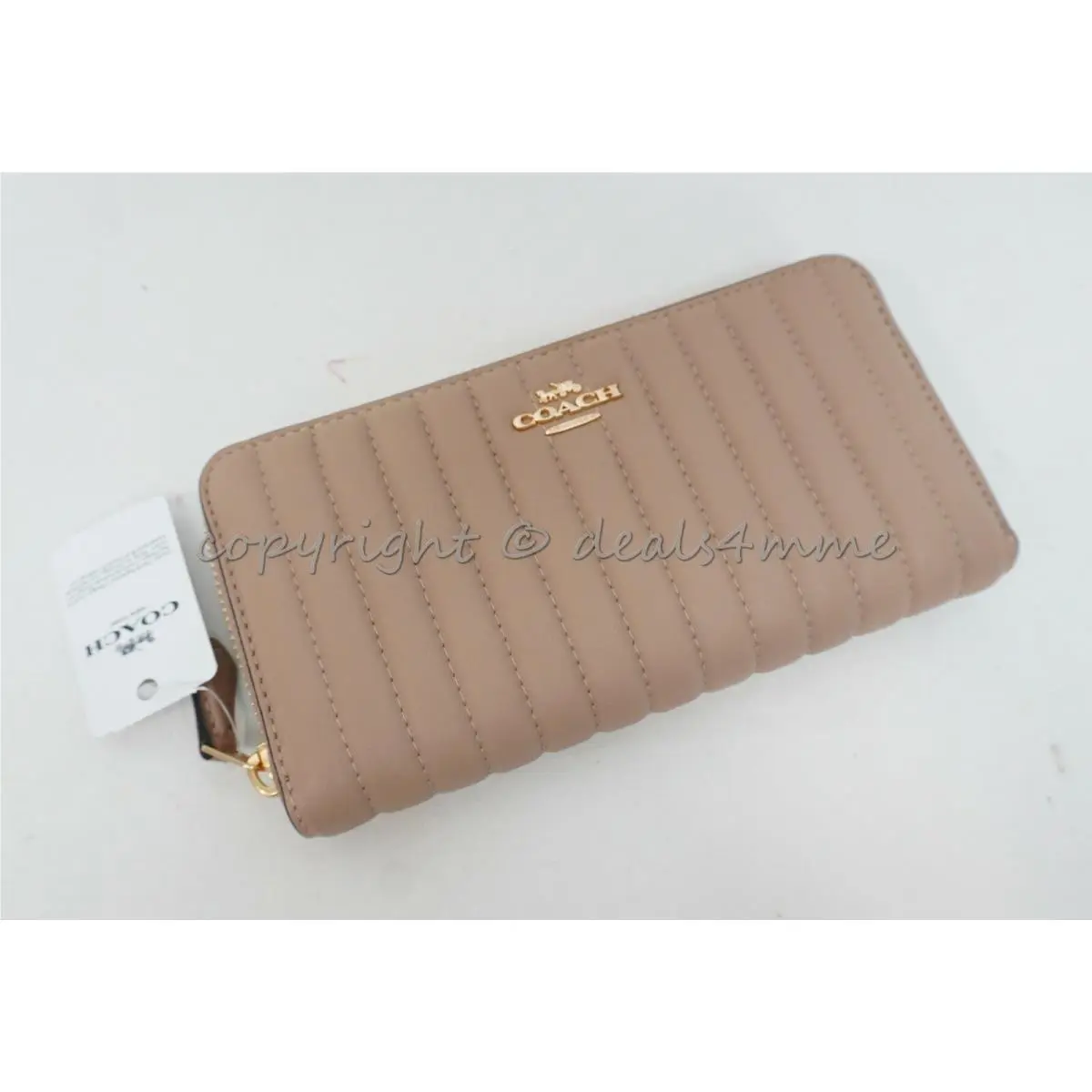Coach 2855 Accordion Zip Wallet with Quilting in Taupe with Gold Hardware