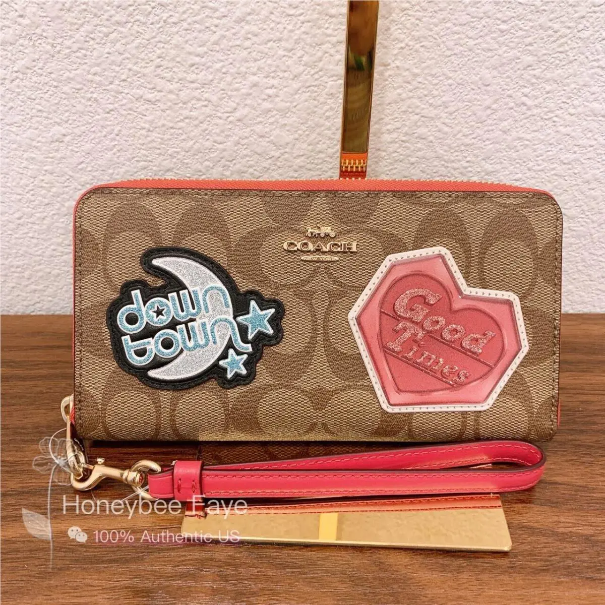 Coach Long Zip Around Wallet In Signature Canvas with Disco Patches
