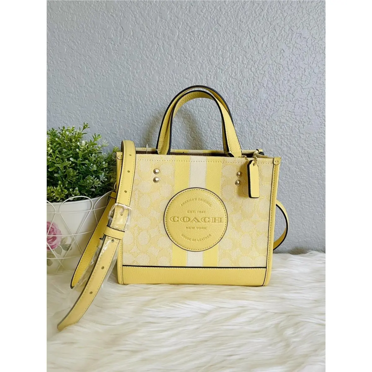 Coach C8417 Dempsey Tote 22 In Signature Jacquard W Stripe and Coach Patch