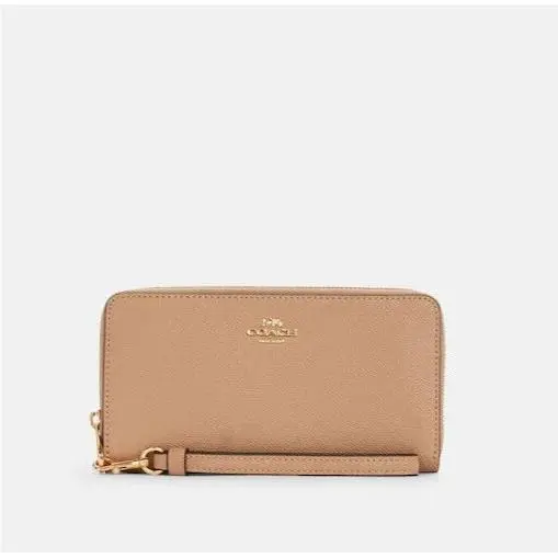 Coach Women`s Gold/taupe Refined Pebble Leather Long Zip Around Wallet C4451