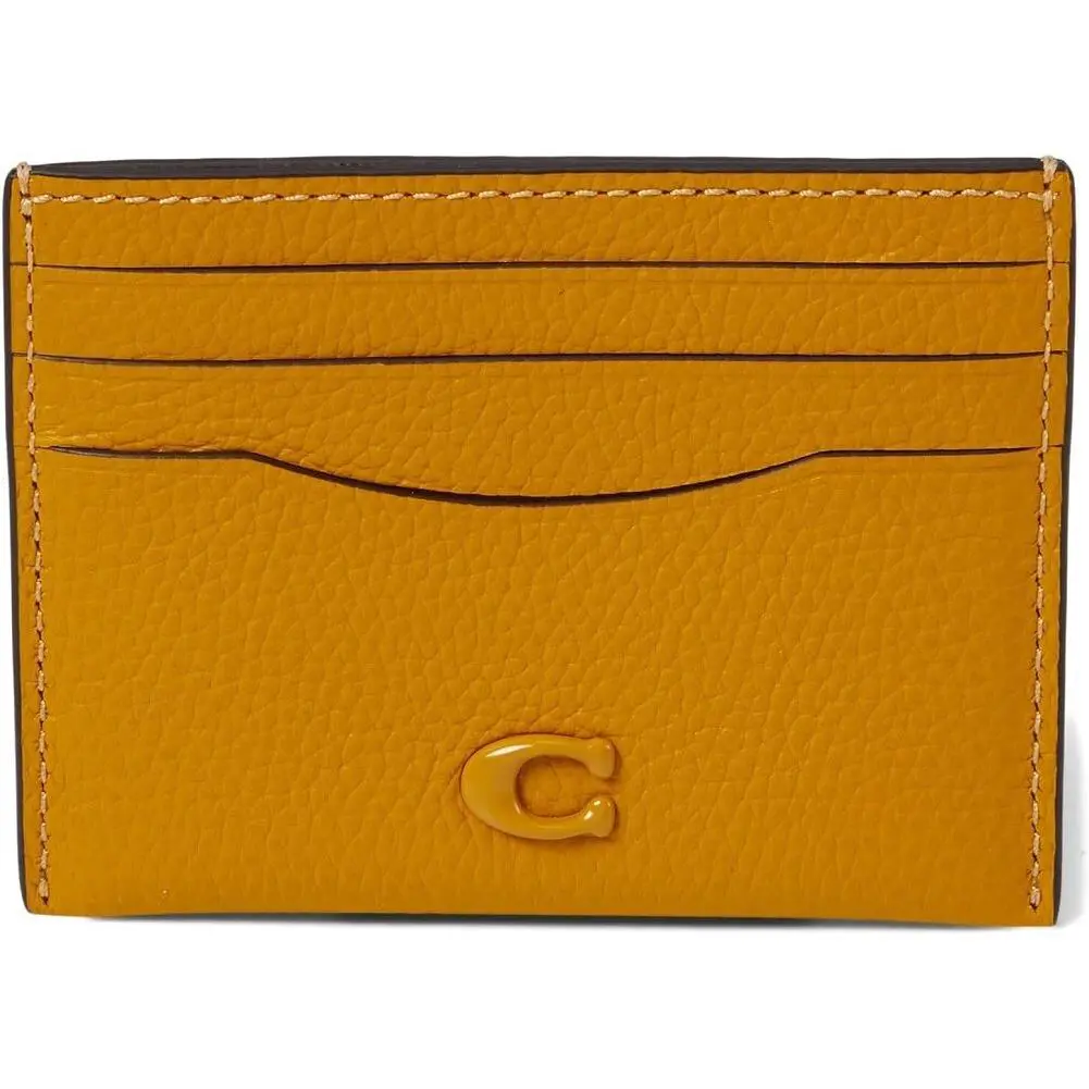 Pebble Leather Flat Card Case Yellow Gold One Size by Coach