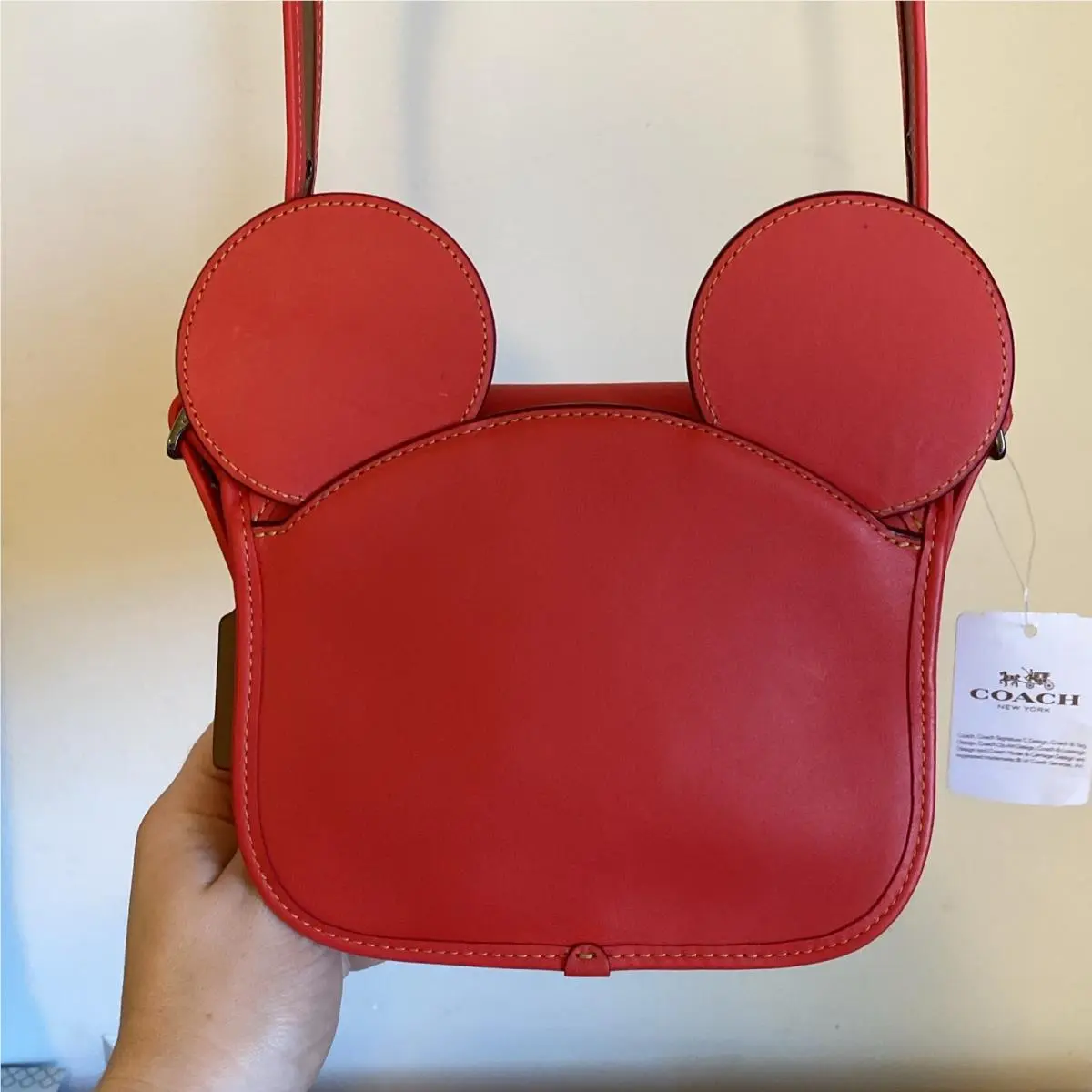 Coach x Disney Bright Red Leather Patricia Mickey Mouse Ears Crossbody Purse