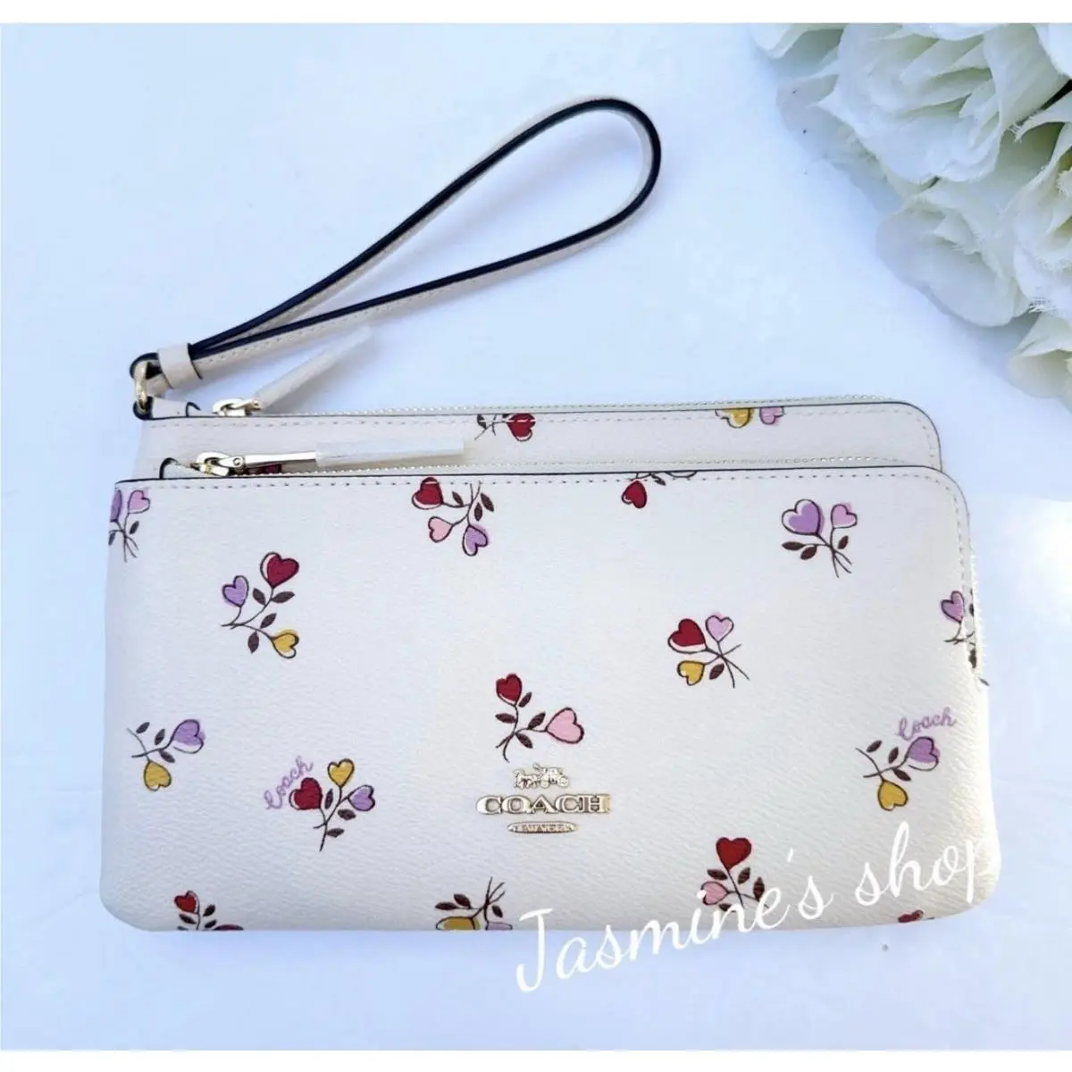 Coach Double Zip Wallet with Heart Print CW969