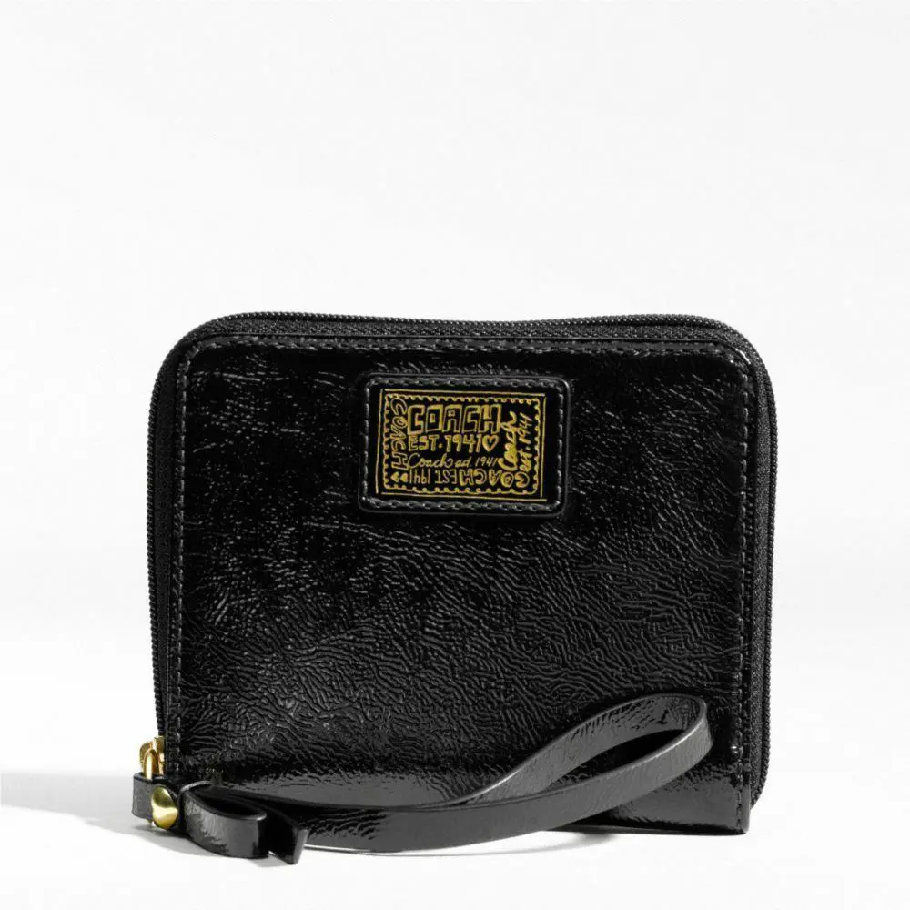 Coach Daisy Liquid Gloss Patent Leather Medium Zip Around Wallet F48082 Black