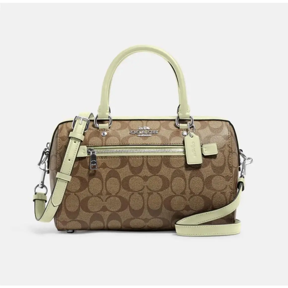 Coach Rowan Satchel In Signature Canvas Sv/khaki/pale Lime C83607