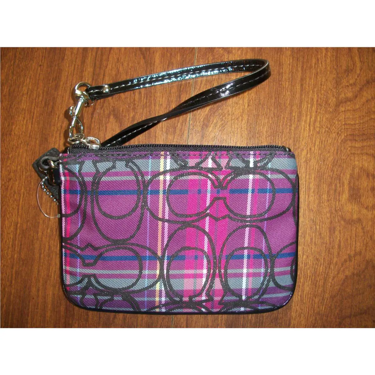 Coach Signature Stripe Tartan Wristlet Zip Bag Pink F44127 44127