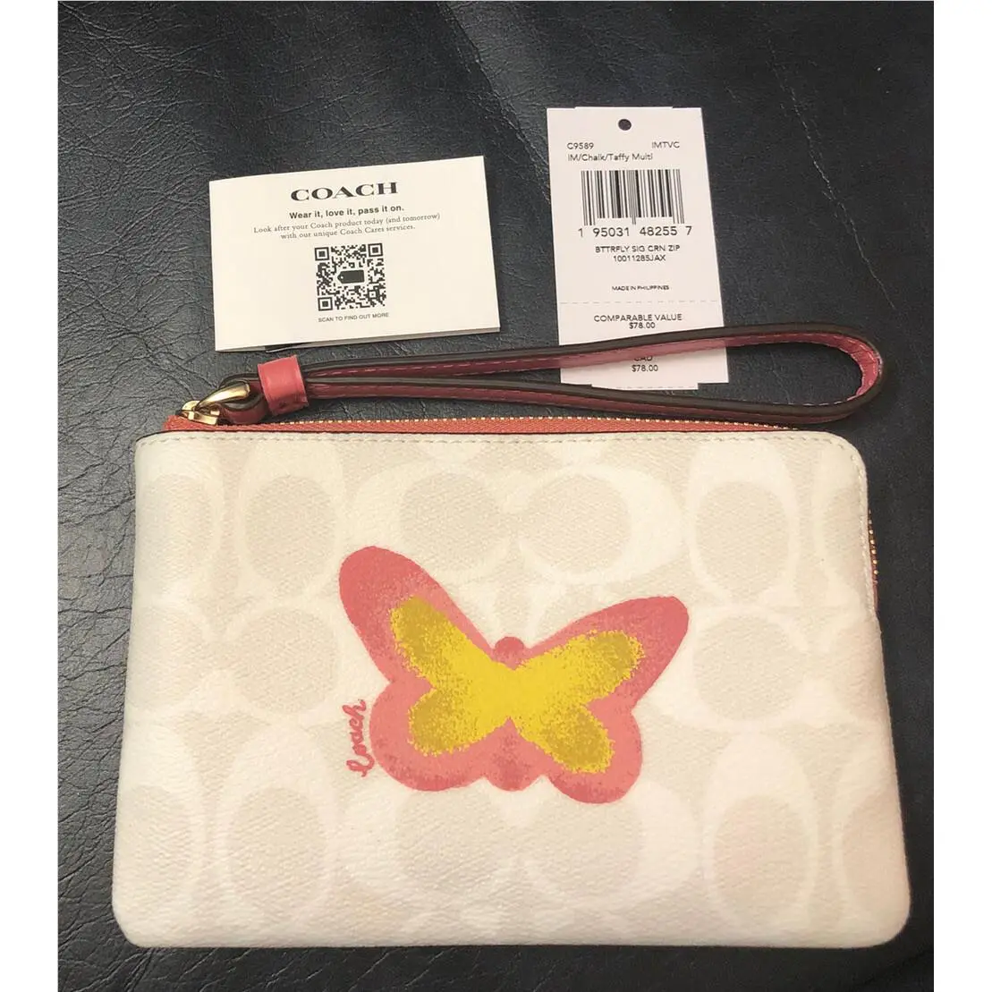 Coach Butterfly Signature Corner Zip Wristlet C9589 Chalk/taffy Multi