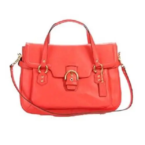 Coach Women`s Campbell Leather Eva Flap Satchel F26127 - Handle/Strap: Orange, Hardware: Gold, Exterior: Orange