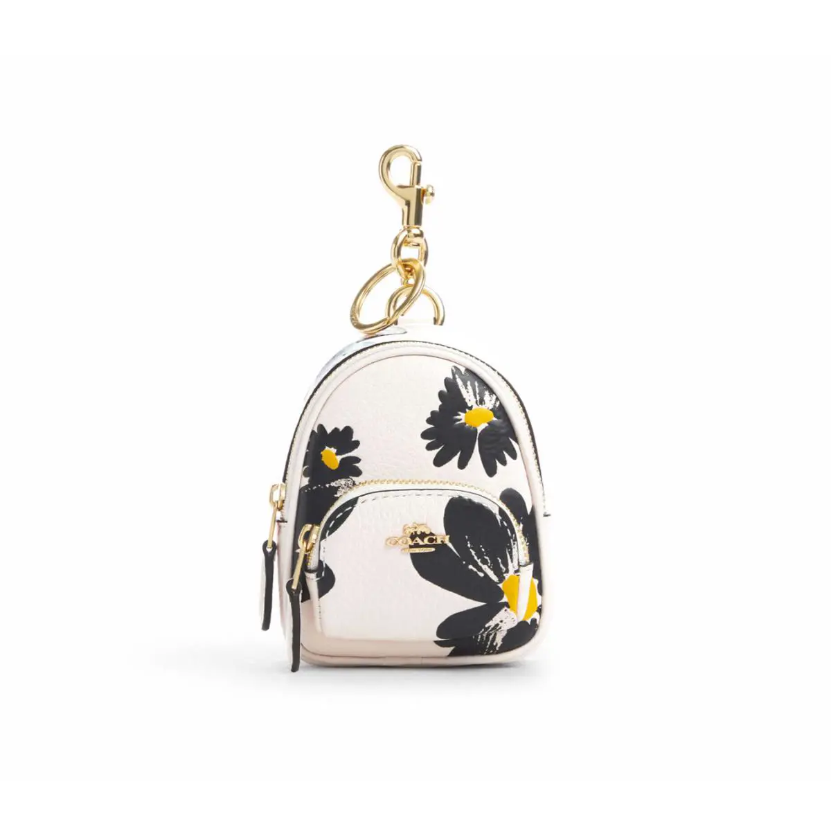 Coach Mini CZ605 Court Backpack Bag Charm with Floral Print - Hardware: Gold, Exterior: Chalk Black Yellow Multi Floral Print