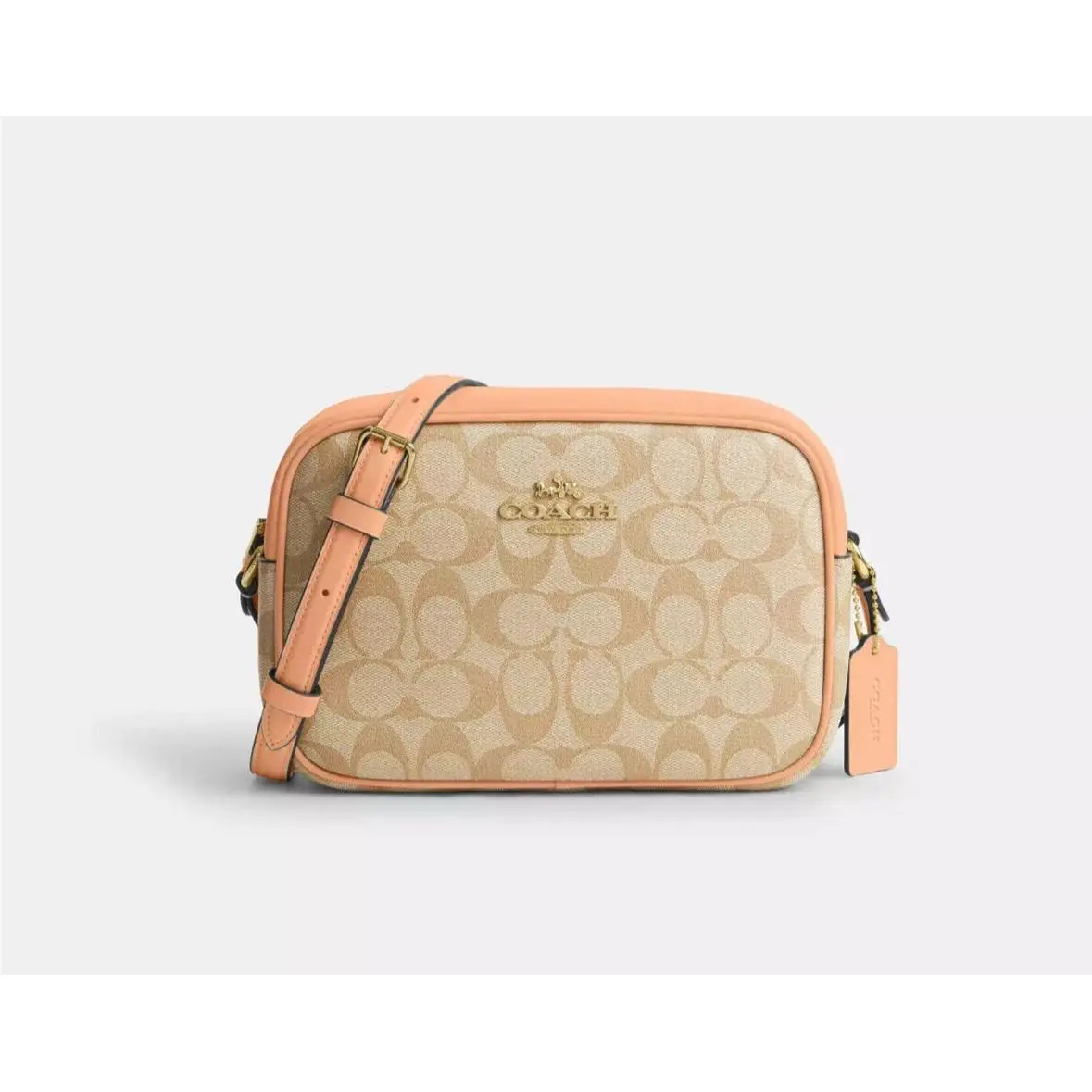 Khaki/blush Jamie Signature Coated Canvas Leather Camera Bag CR135 by Coach