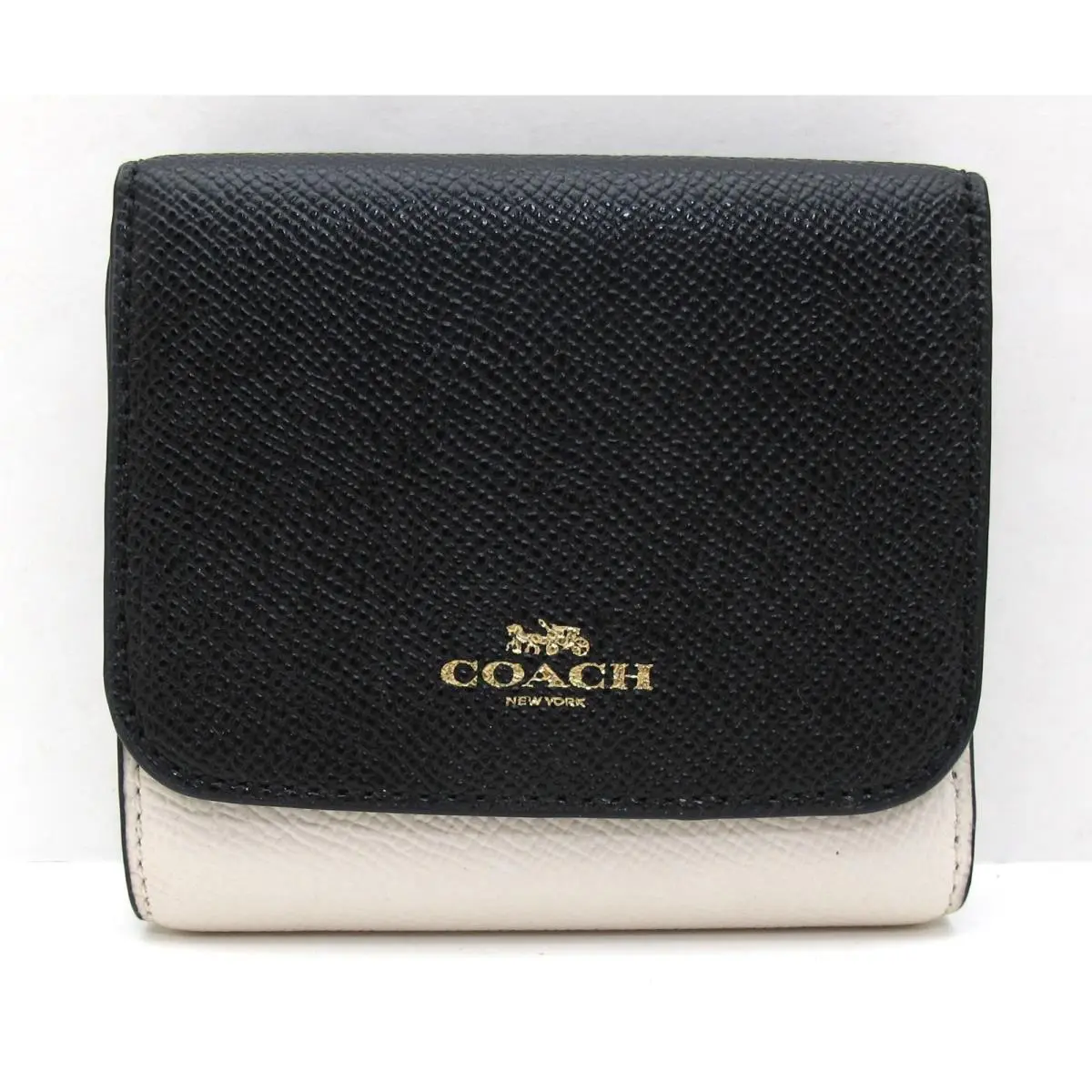 Coach Crossgrain Leather Trifold Geometric Colorblock Wallet Black/chalk/fog