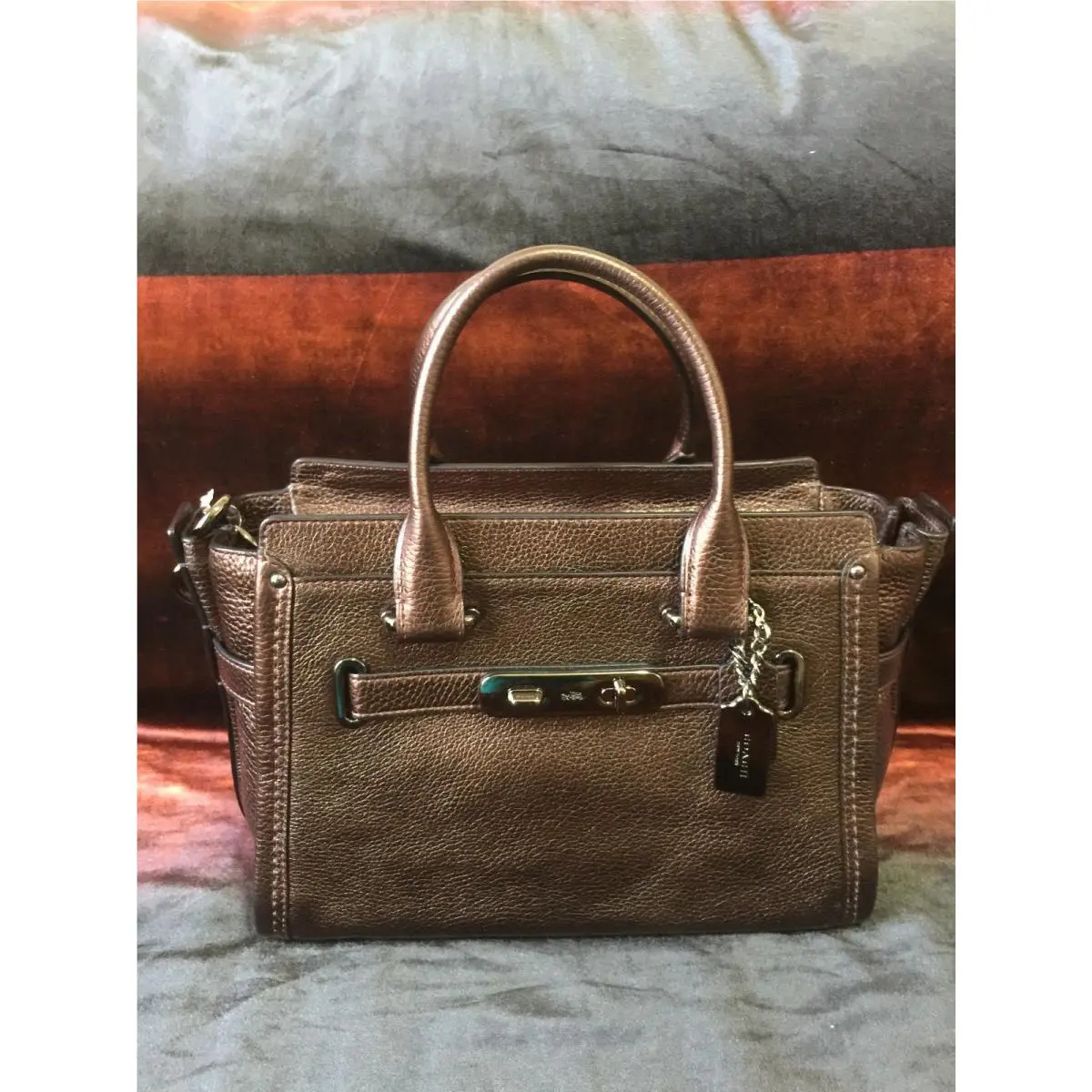 Coach 34816 Swagger Carryall 27 in Pebbled Leather Handbag Bronze
