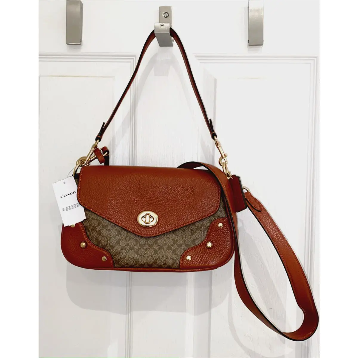 Coach Millie Shoulder Bag in Colorblock Signature Canvas Khaki Terracotta